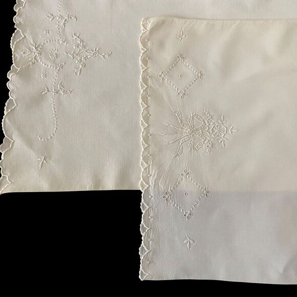 2 Vintage Pillow Cover Cases White Small  Fine Embroidery - Picture 2 of 4
